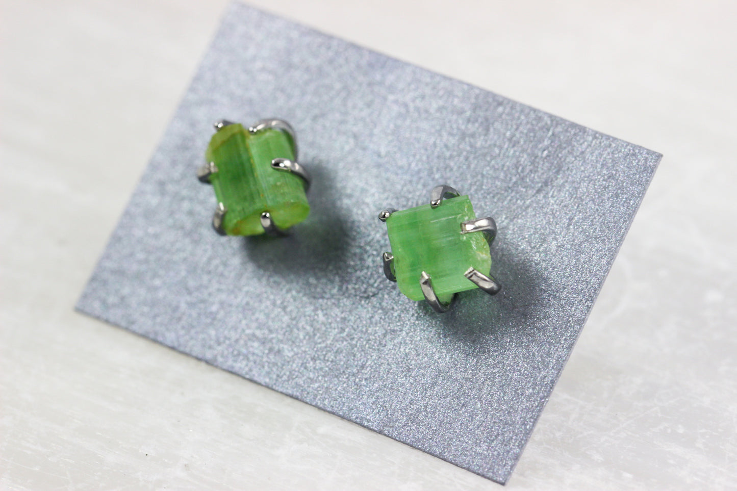 Small Green Tourmaline Crystal Earrings