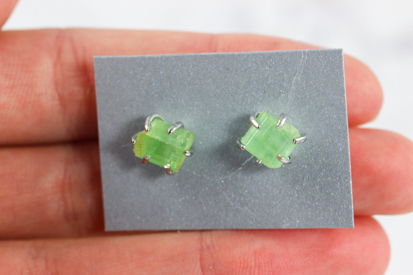 Small Green Tourmaline Crystal Earrings