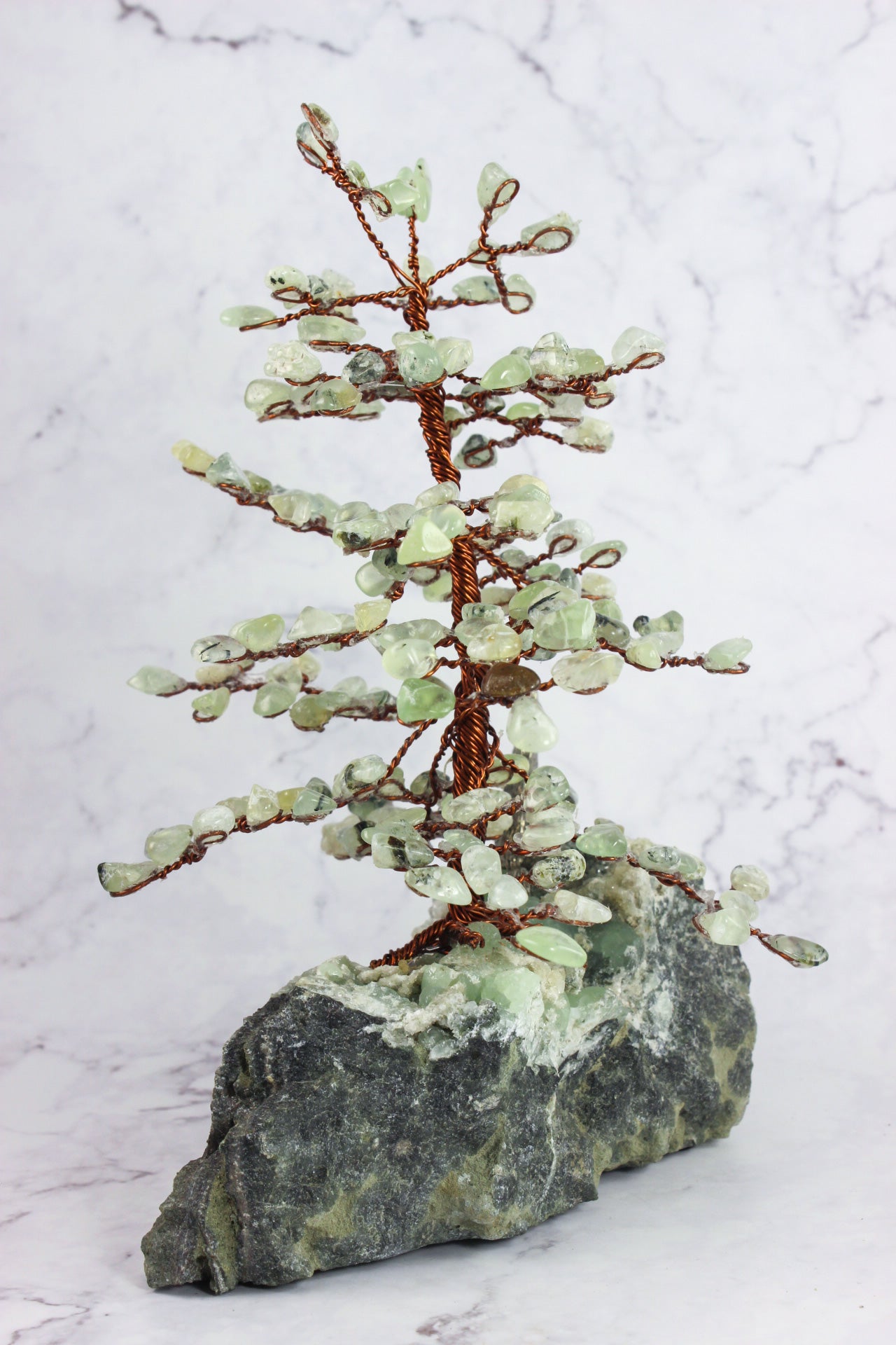 Prehnite Gem Tree with Wolf