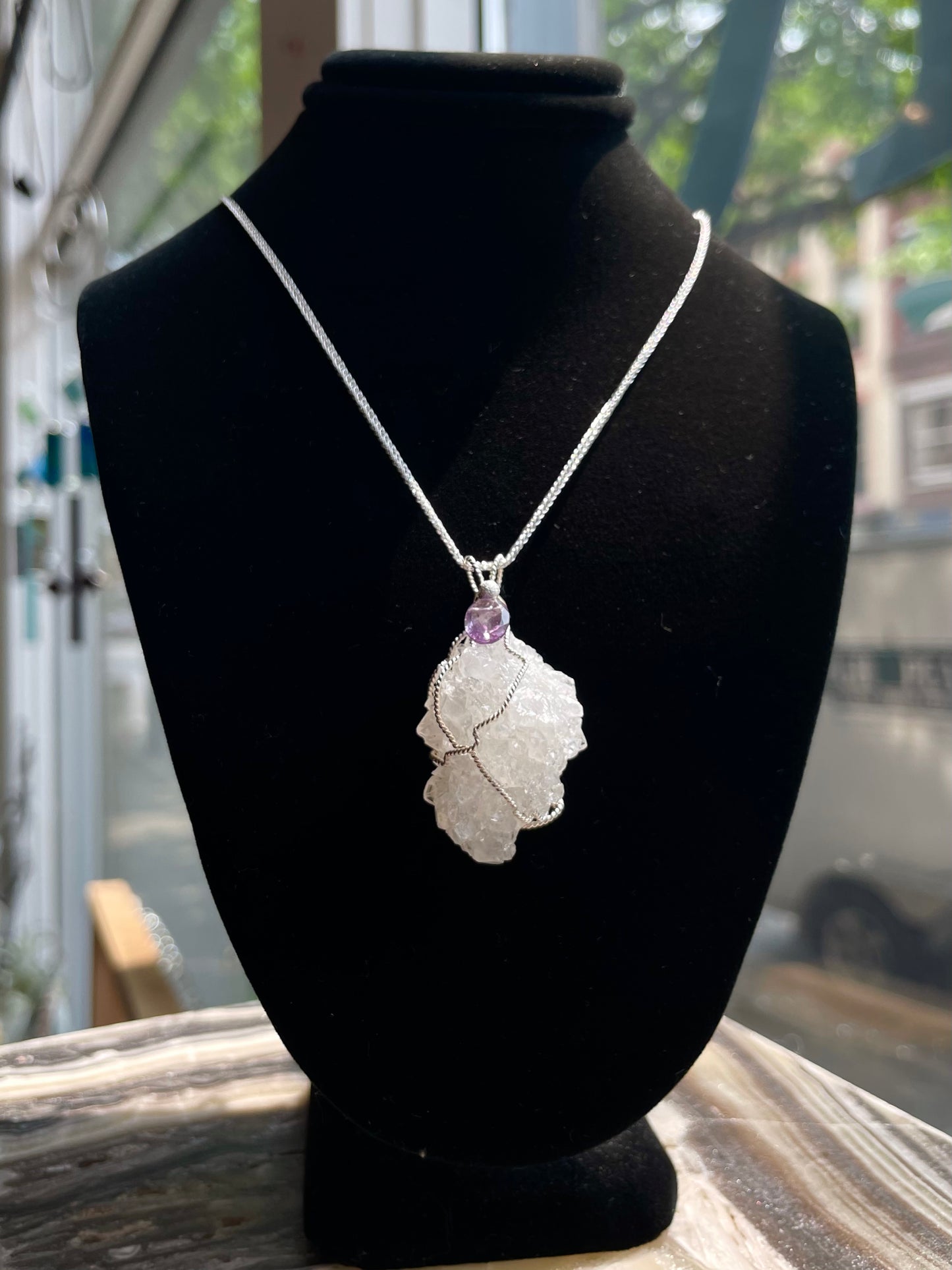 Apophyllite Crystal Amethyst Pendant