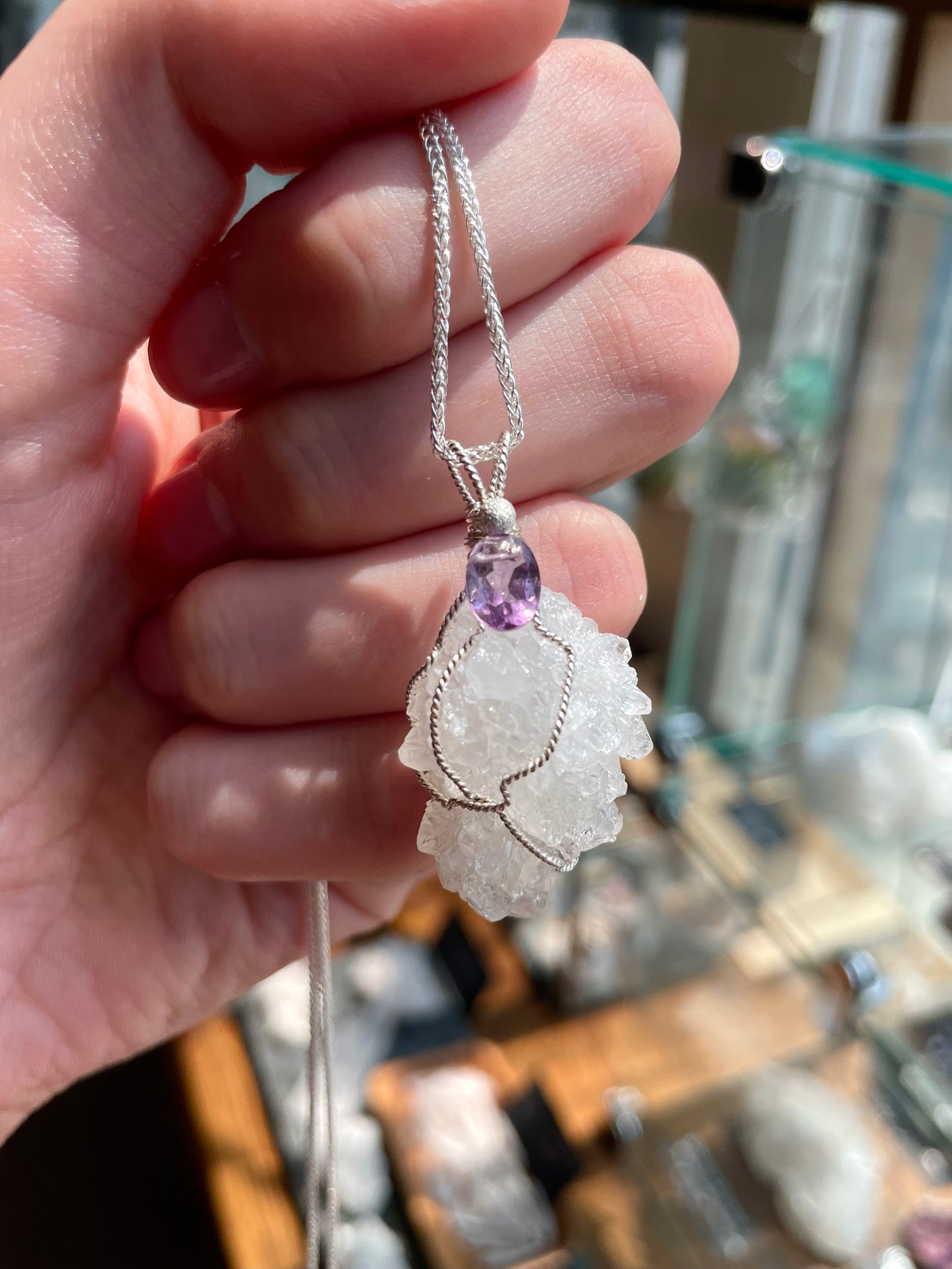 Apophyllite Crystal Amethyst Pendant