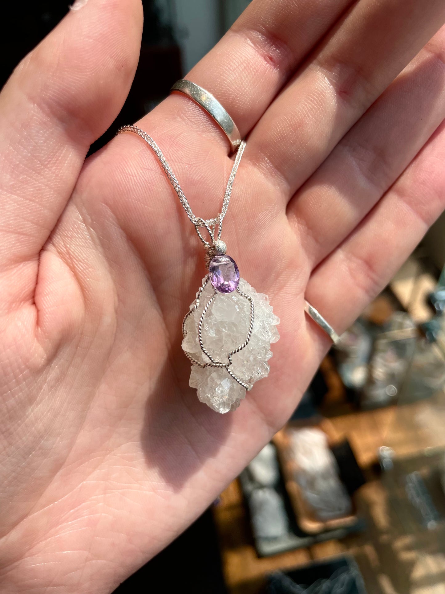 Apophyllite Crystal Amethyst Pendant