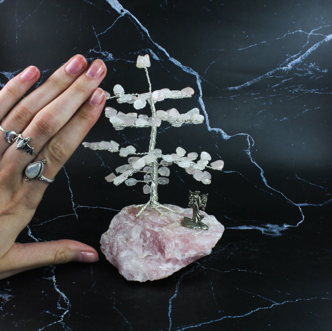 Rose Quartz Gem Tree with Angel