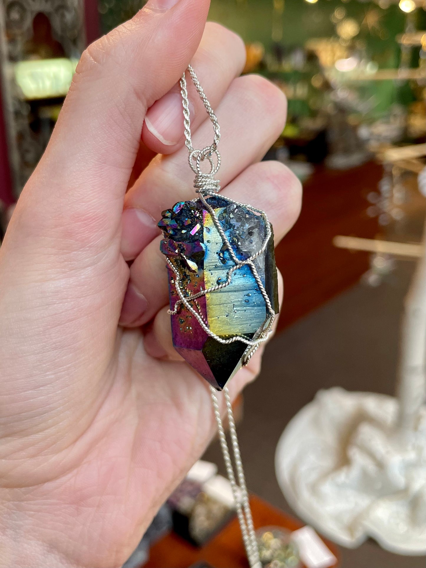 Titanium Quartz Silver Crystal Pendant
