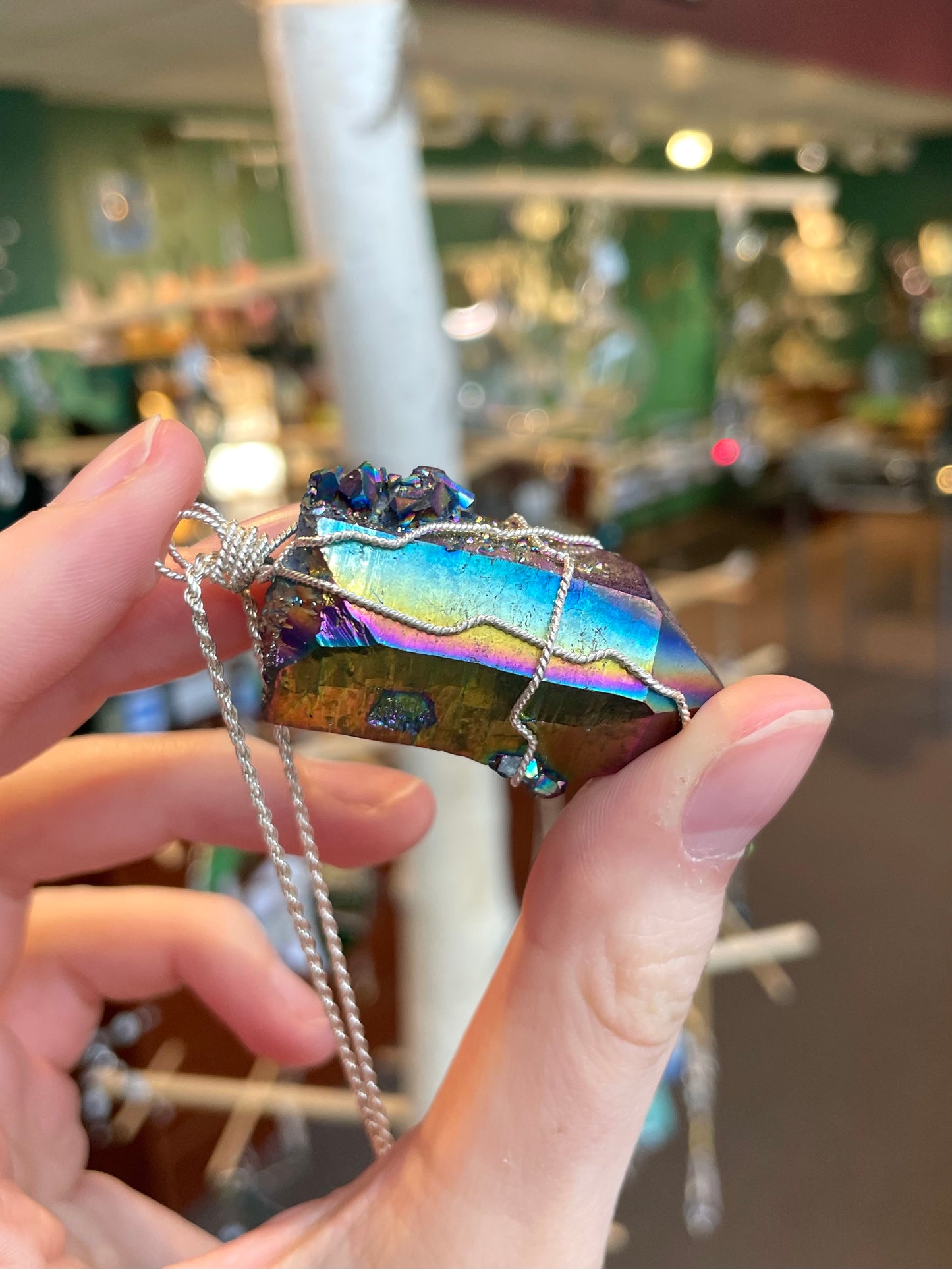 Titanium Quartz Silver Crystal Pendant