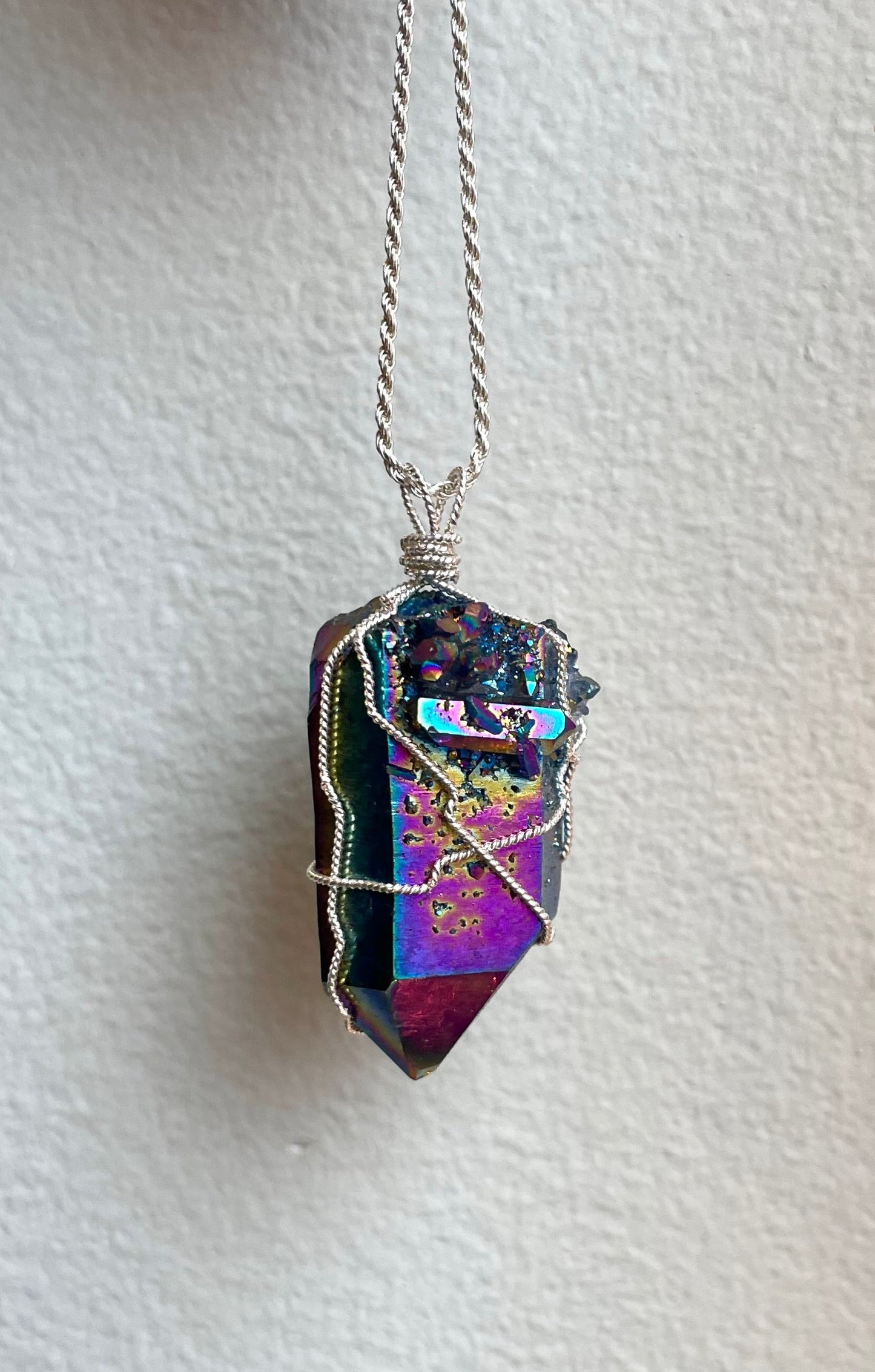 Titanium Quartz Silver Crystal Pendant