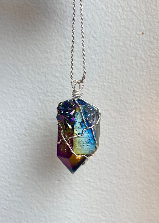 Titanium Quartz Silver Crystal Pendant