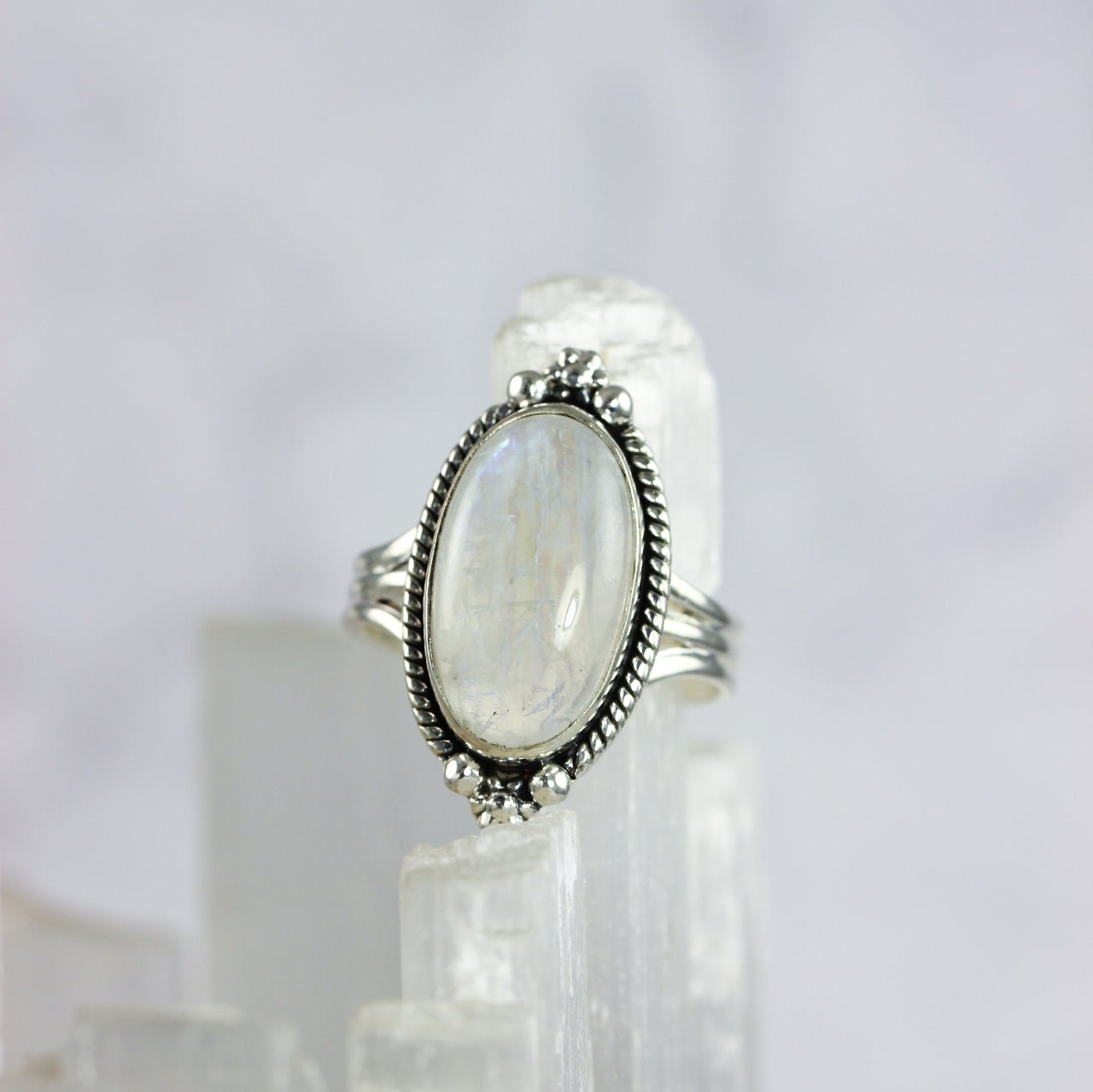 Rainbow Moonstone Oval Cab Ring
