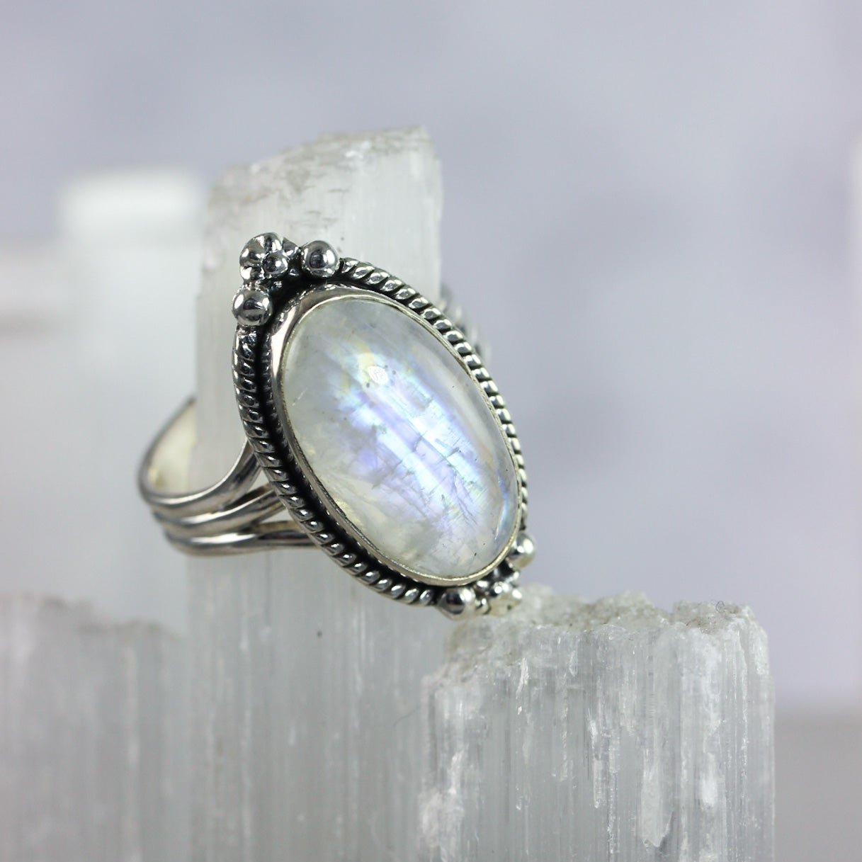 Rainbow Moonstone Oval Cab Ring