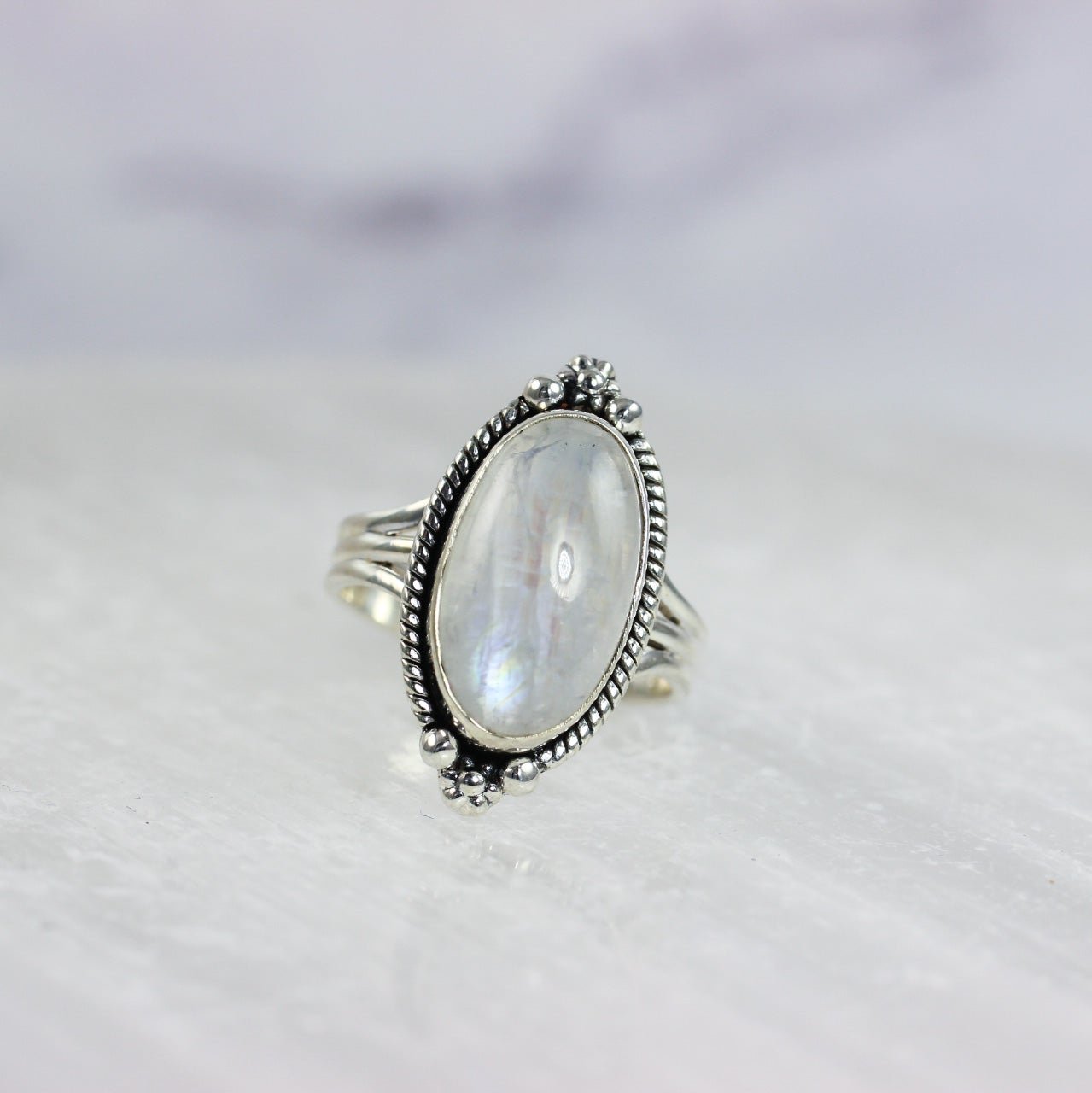 Rainbow Moonstone Oval Cab Ring