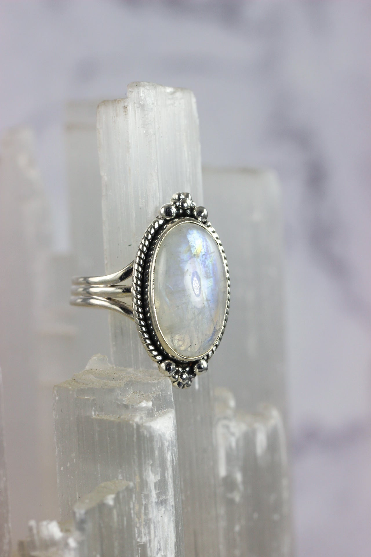 Rainbow Moonstone Oval Cab Ring