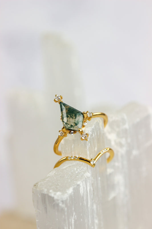 Moss Agate Stacking Ring - Diamond Shape