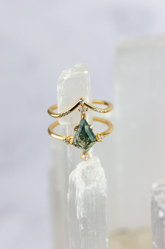 Moss Agate Stacking Ring - Diamond Shape