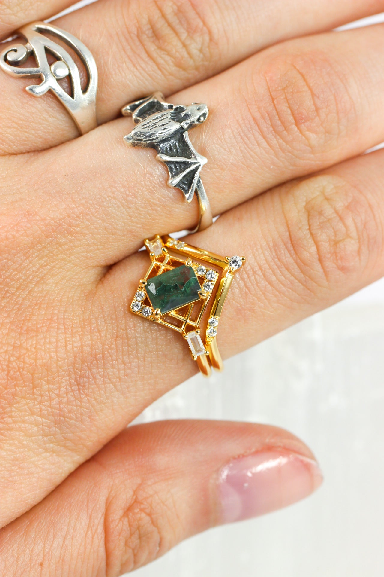 Moss Agate Stacking Rings