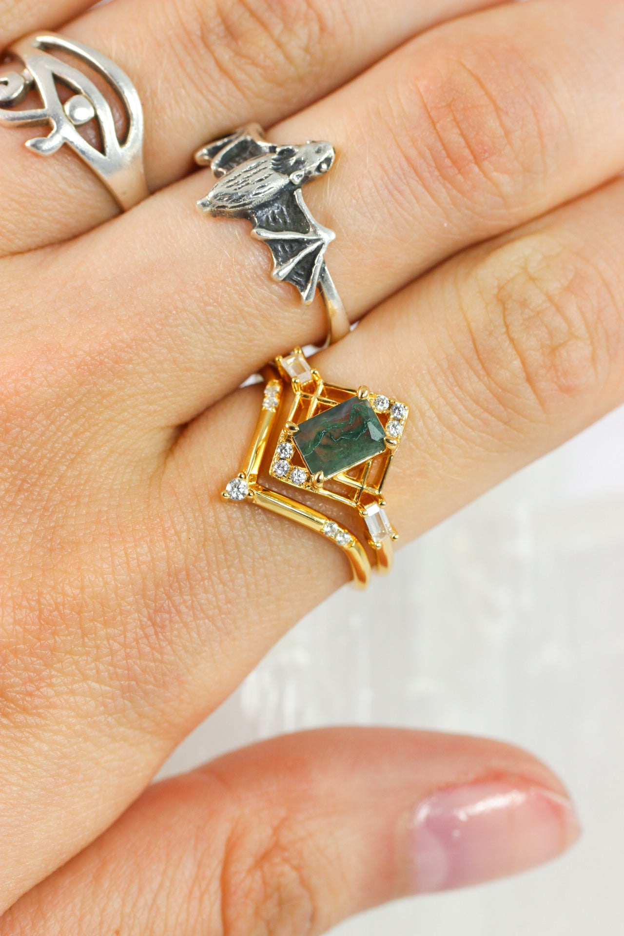 Moss Agate Stacking Rings