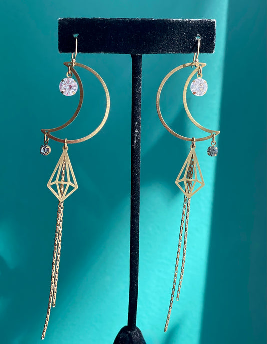 Sparkly Brass Moon Earrings