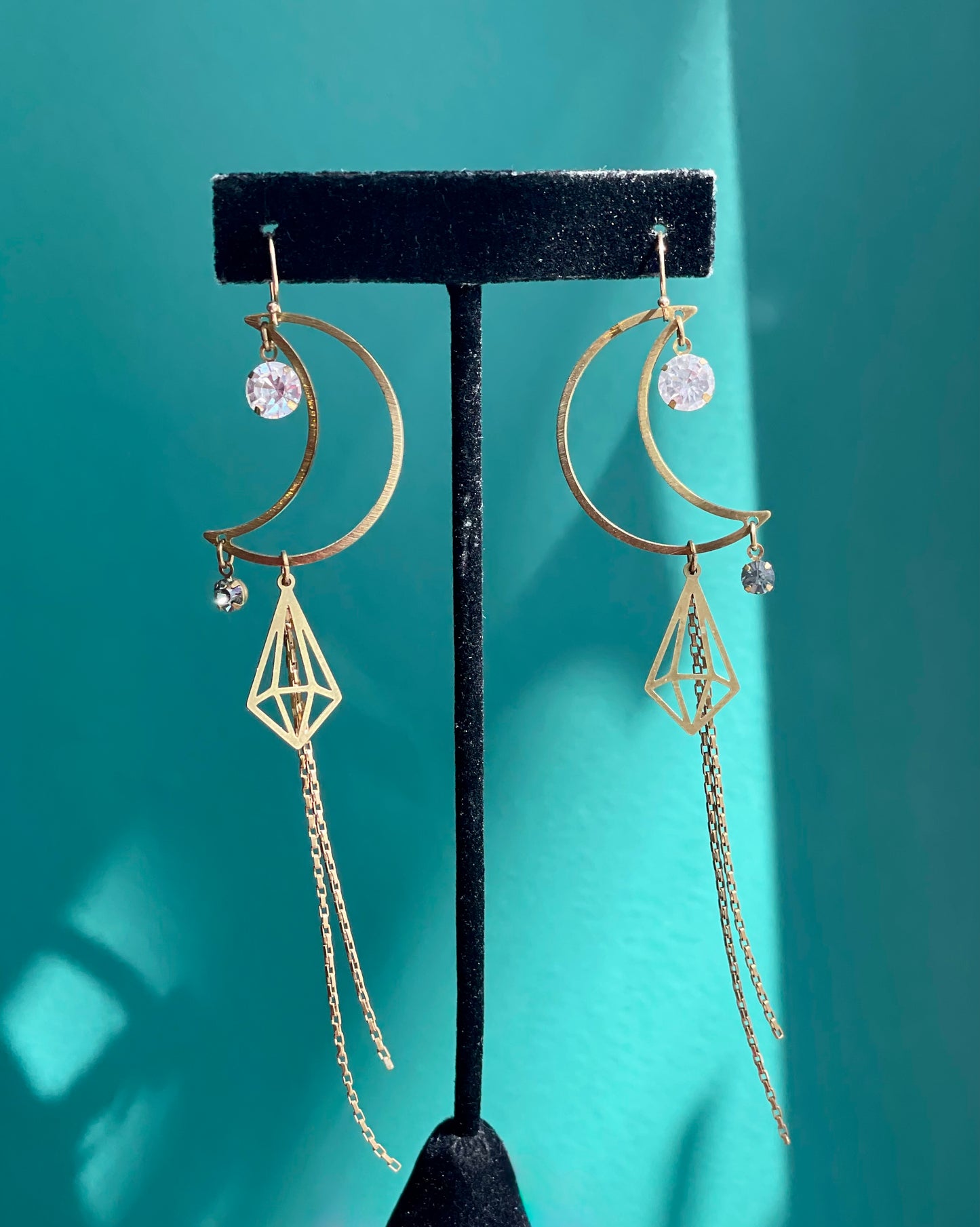 Sparkly Brass Moon Earrings