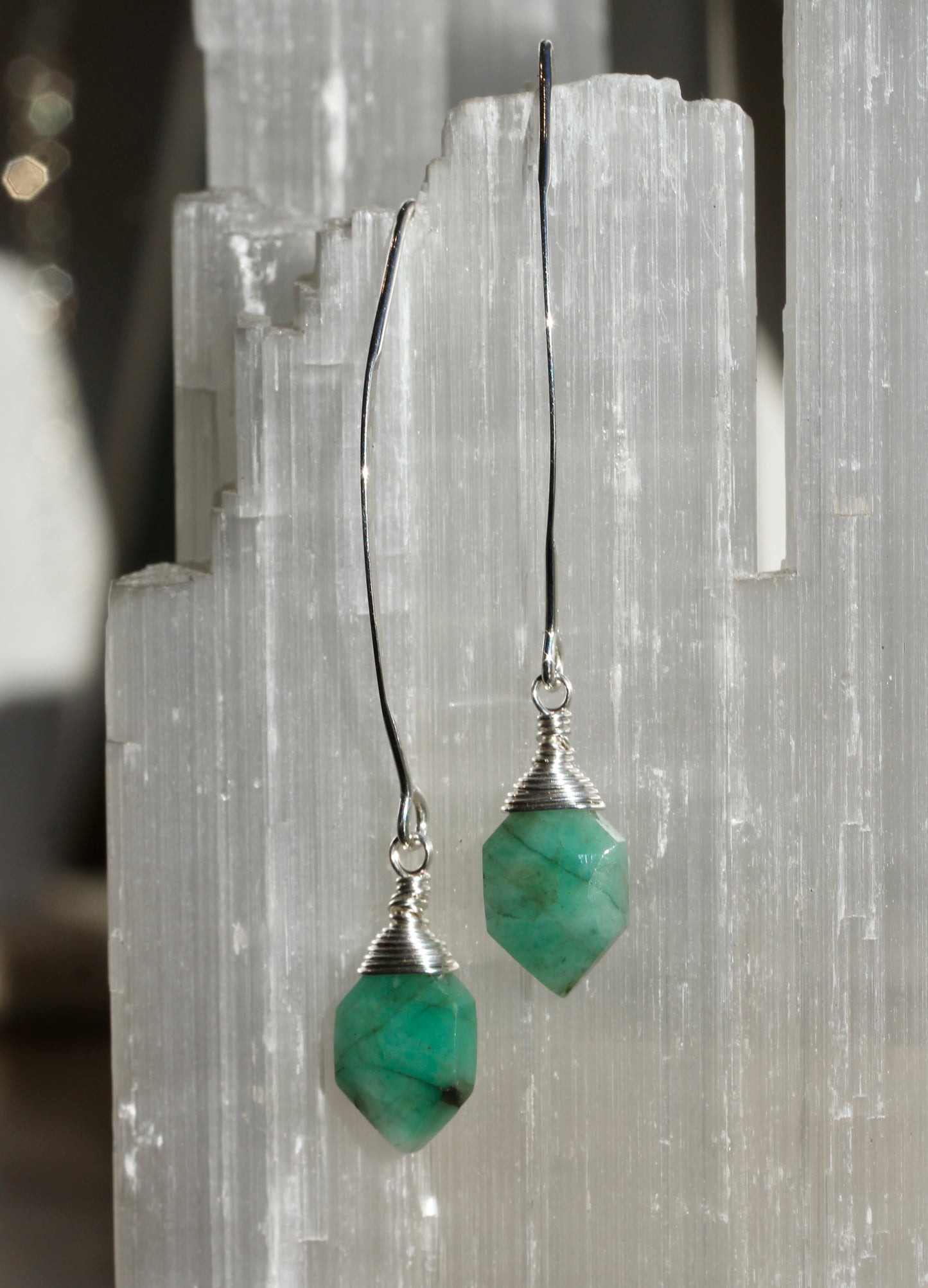 Emerald V Wire Earrings