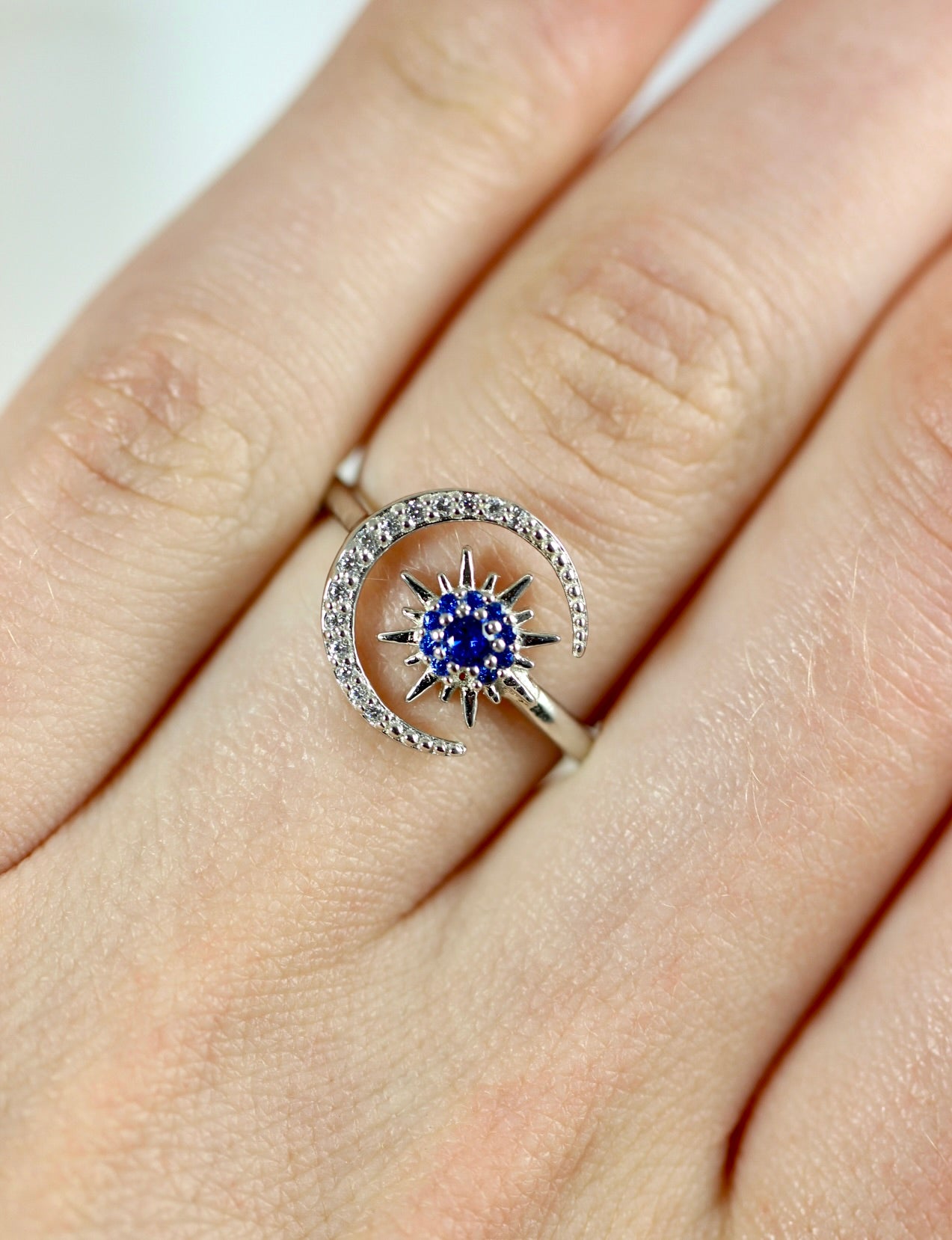 Moon and Star CZ Ring