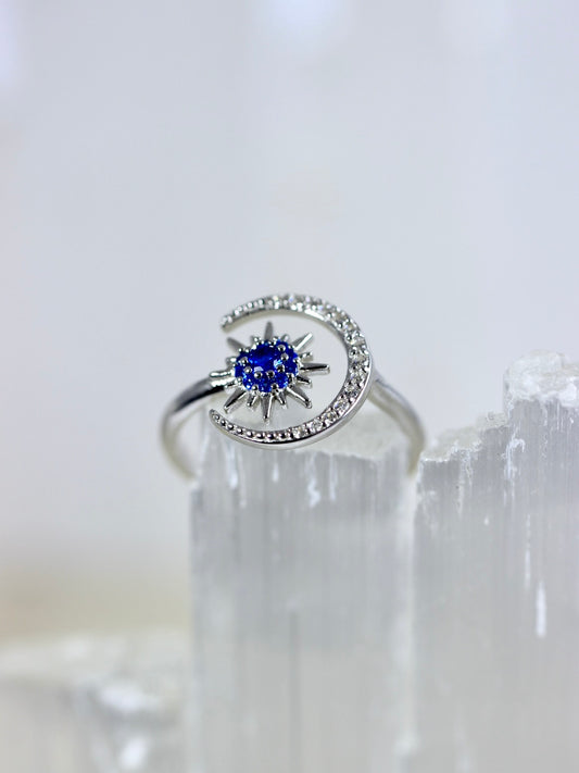 Moon and Star CZ Ring