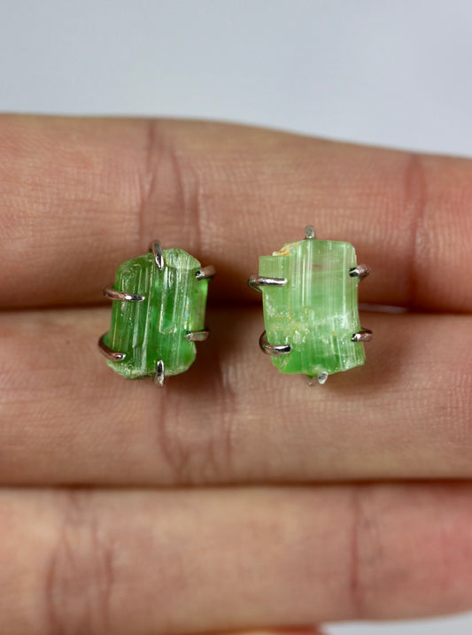 Large Green Tourmaline Crystal Earrings