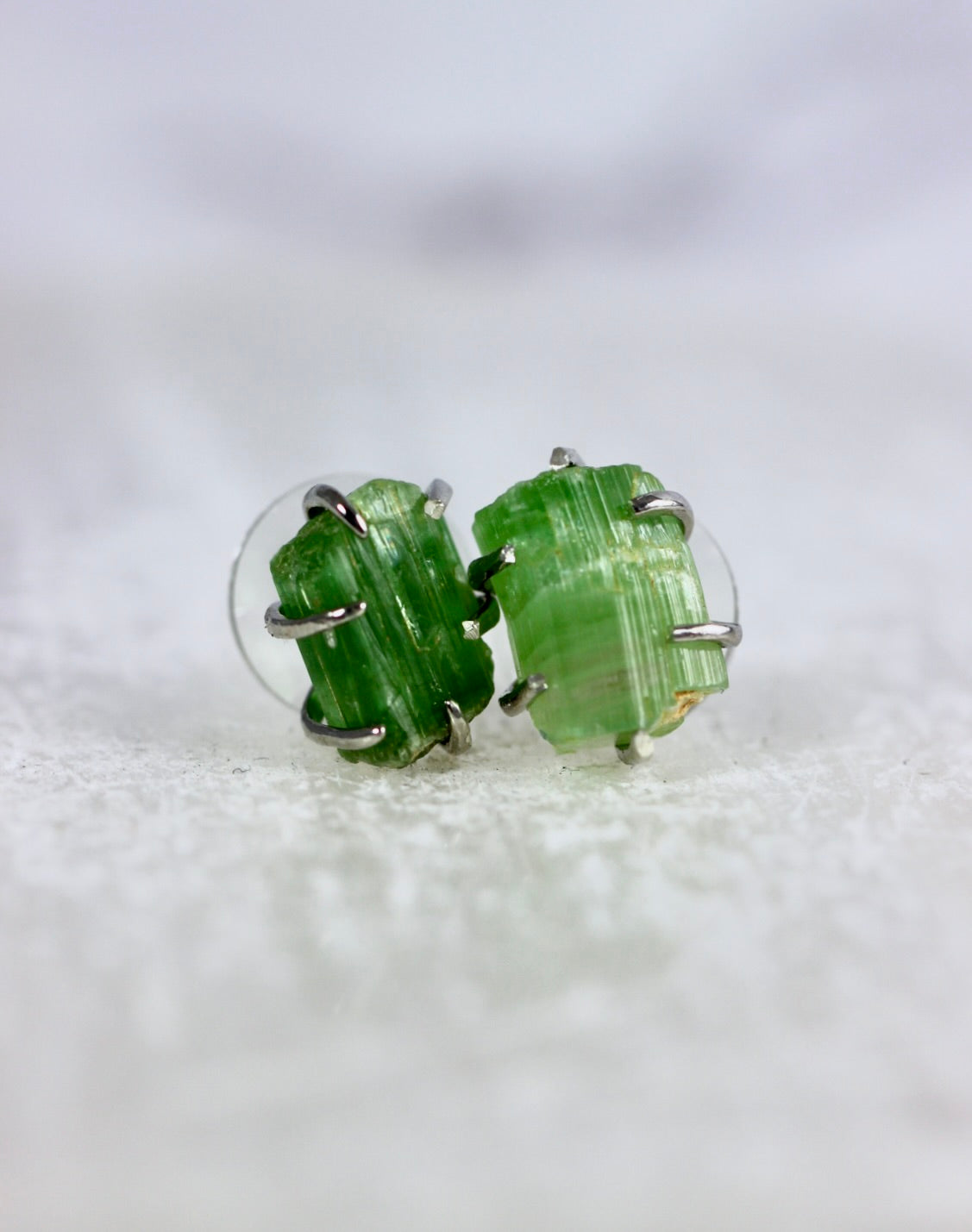 Large Green Tourmaline Crystal Earrings