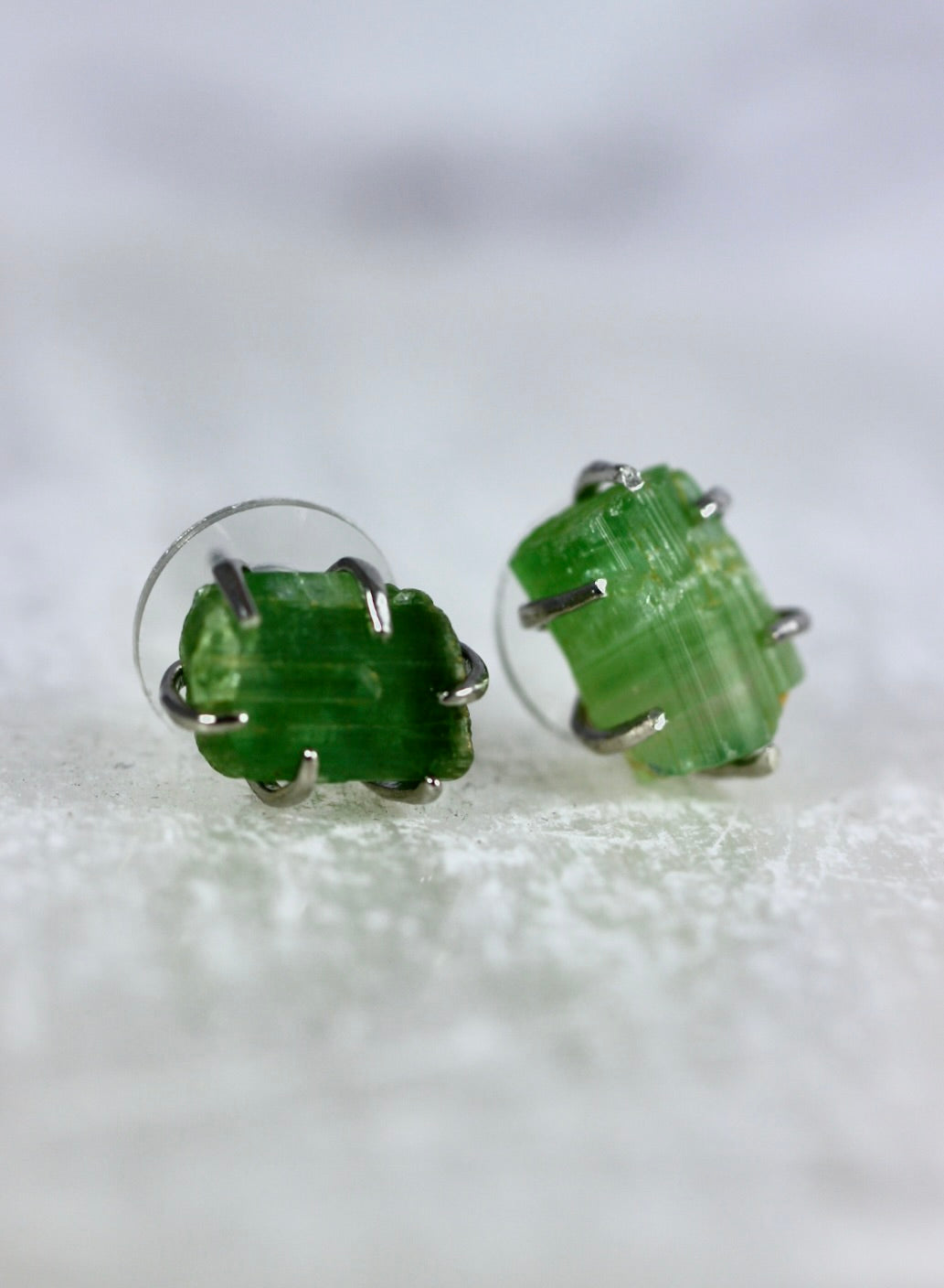 Large Green Tourmaline Crystal Earrings
