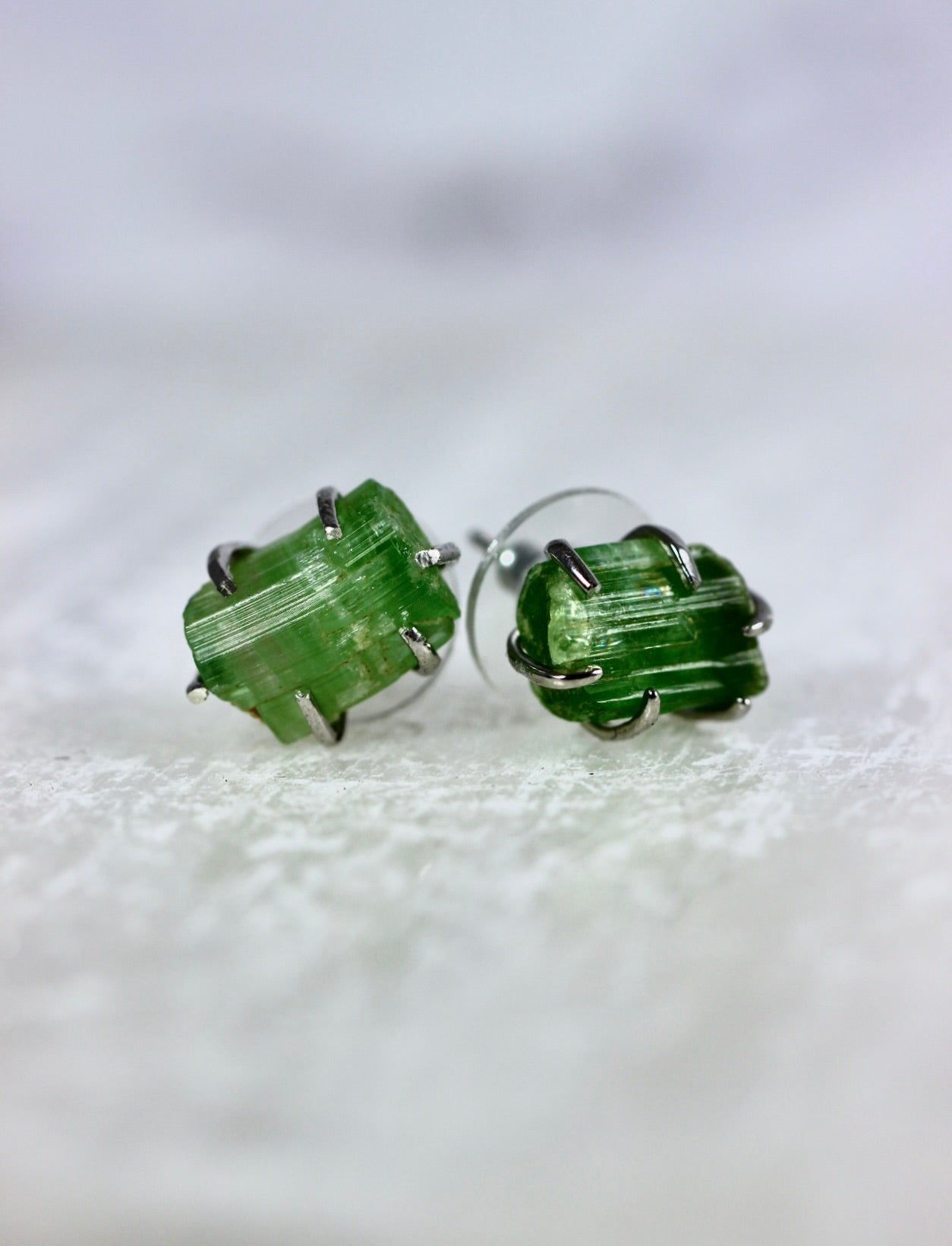 Large Green Tourmaline Crystal Earrings