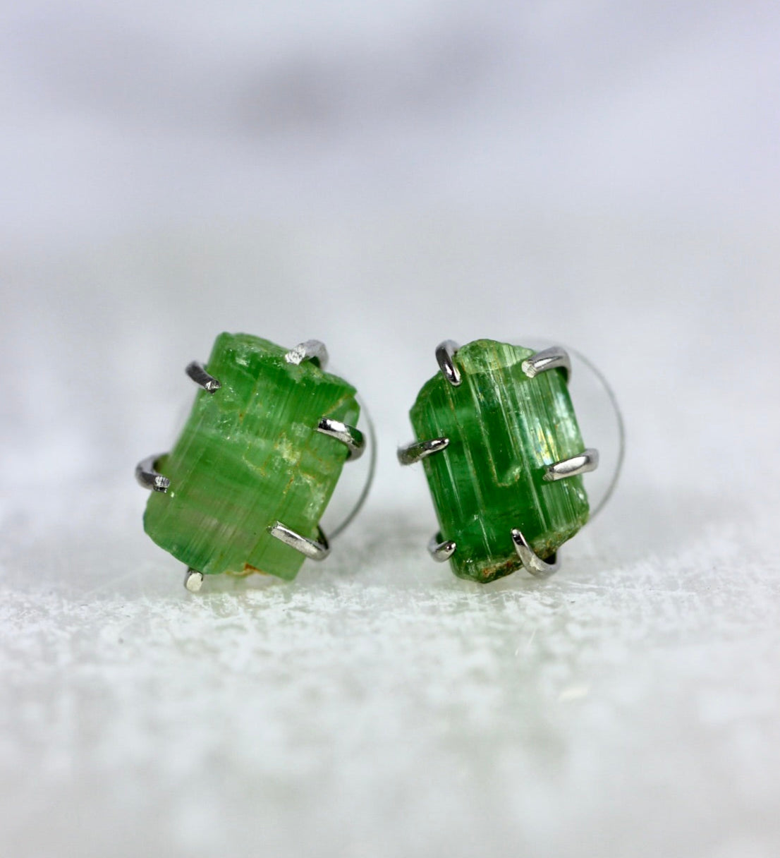Large Green Tourmaline Crystal Earrings