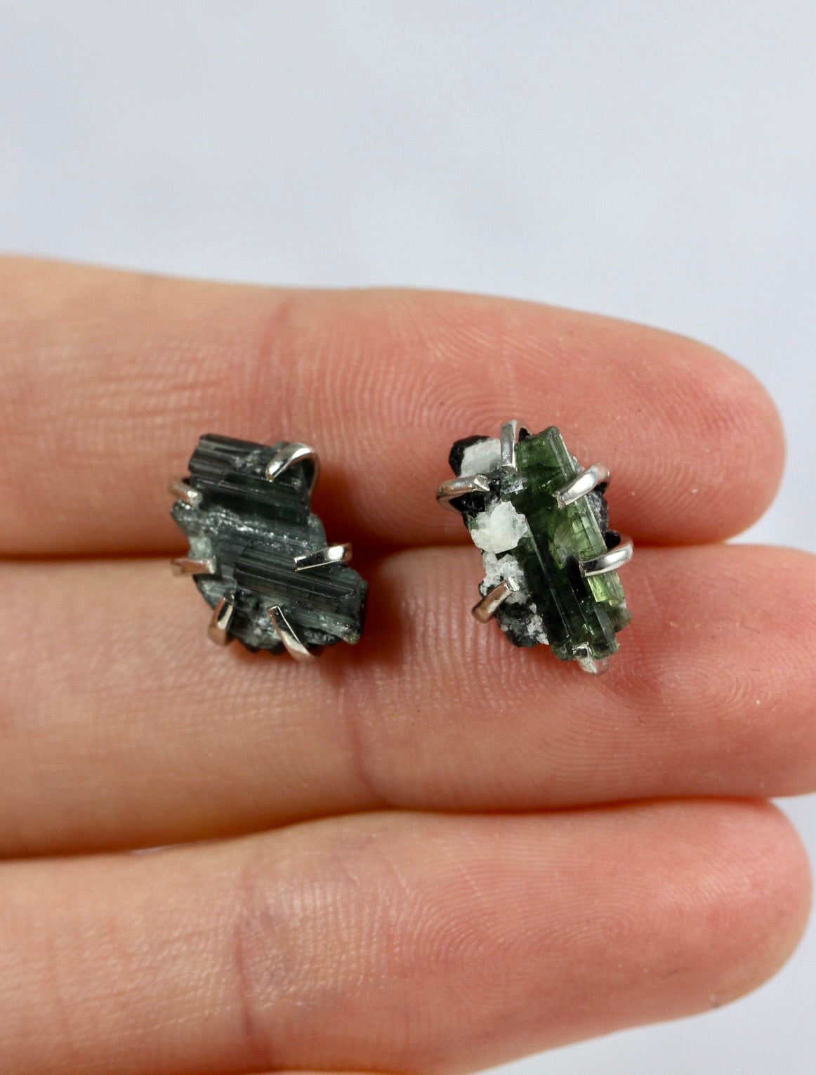 Green Tourmaline Raw Crystal Studs