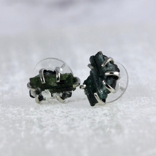 Green Tourmaline Raw Crystal Studs
