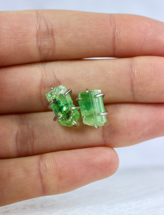 Green Tourmaline Crystal Stud Earrings