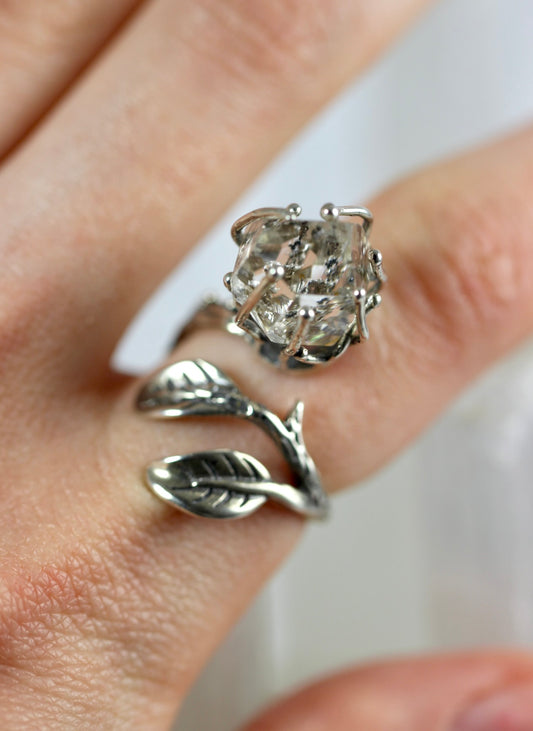 Dramatic Herkimer Diamond Silver Vine Ring