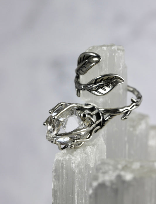 Dramatic Herkimer Diamond Silver Vine Ring