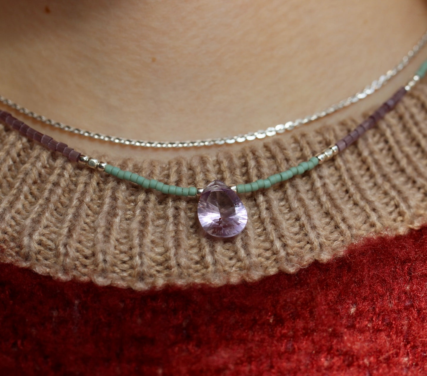 Amethyst Silver Layered Necklace