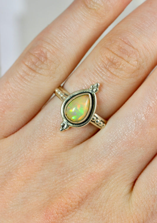 Ethiopian Opal Pear Cut Ring
