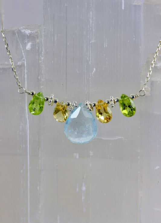 Aquamarine Citrine Peridot Silver Necklace