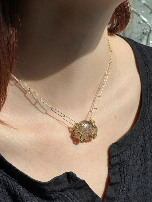 Lodolite Paperclip Gold Chain Necklace