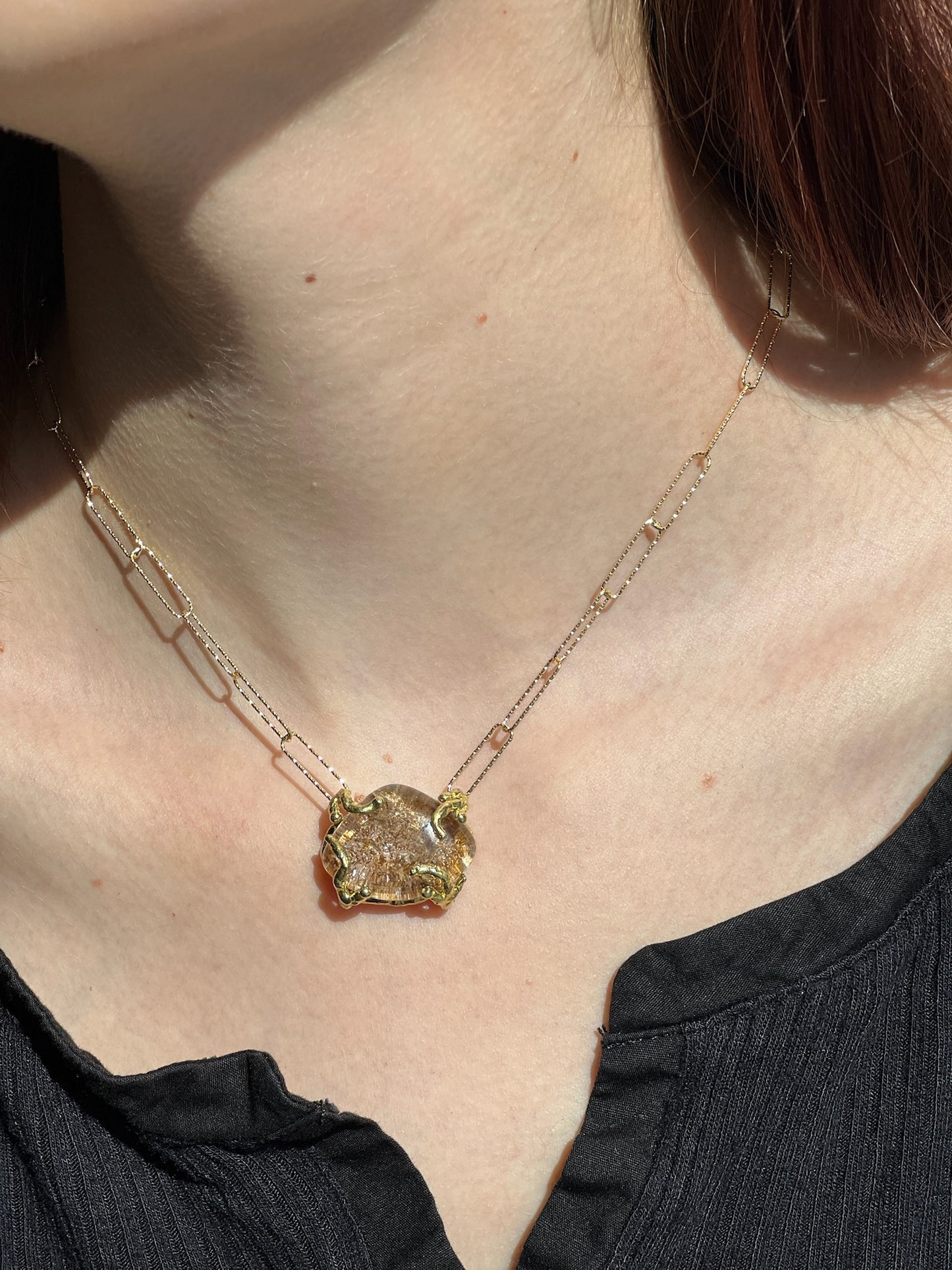 Lodolite Paperclip Gold Chain Necklace