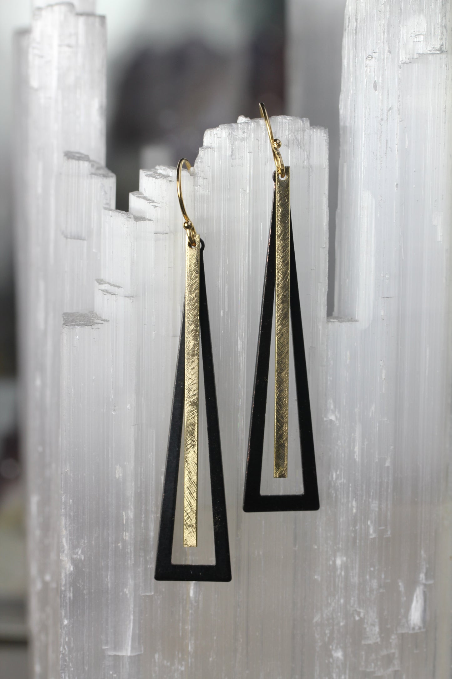 Black and Gold Brass Bar Pendulum Earrings