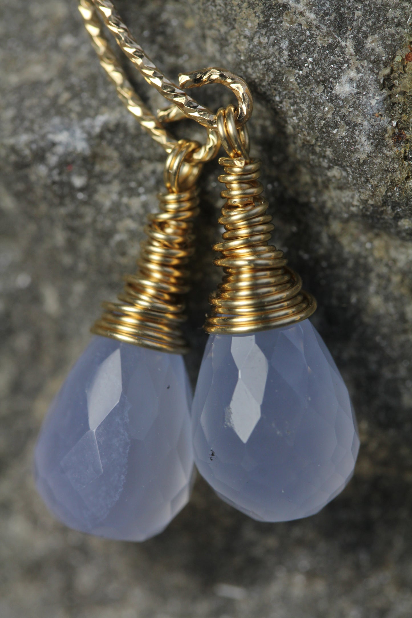 Chalcedony Briolette Diamond Cut Earrings