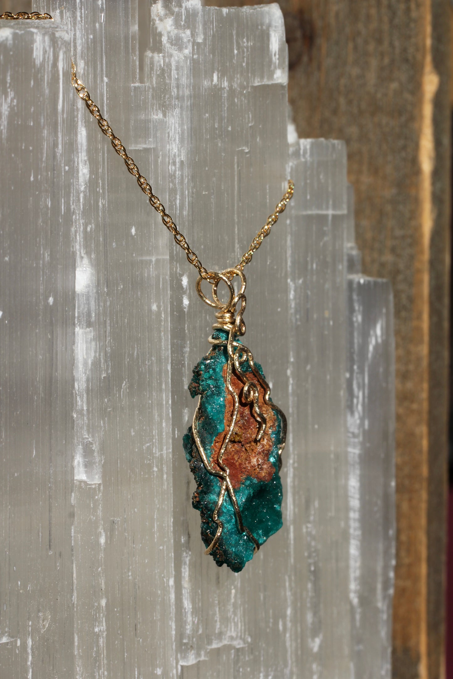 Dioptase Gold Wrap Necklace