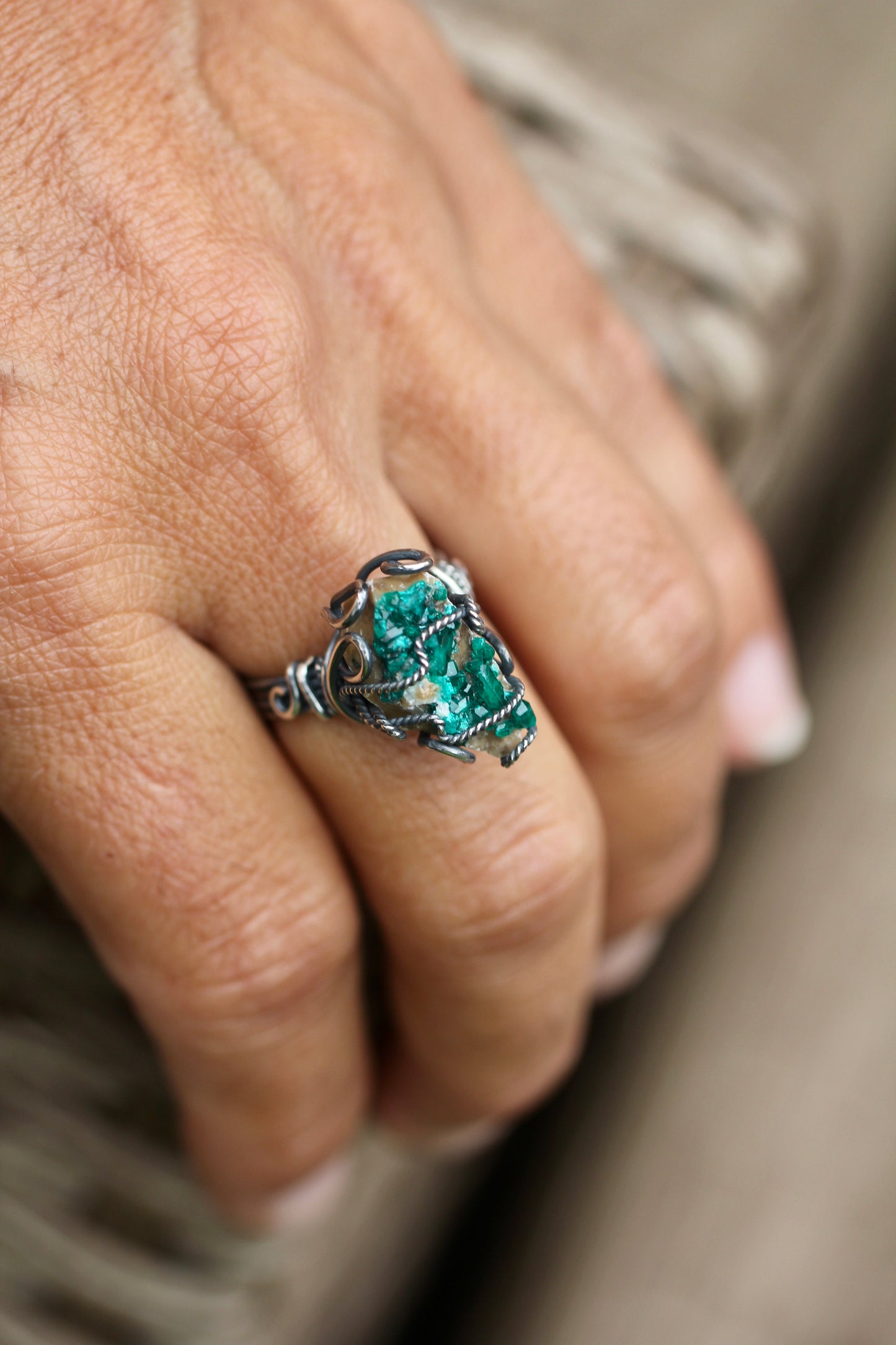 Dioptase Druzy Ring