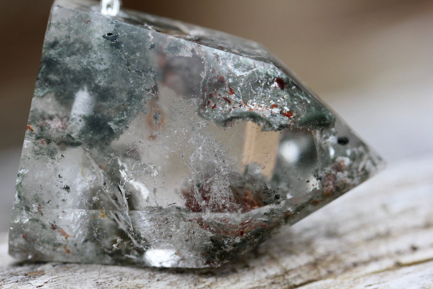 Lodolite Chunky Crystal Point Long Necklace