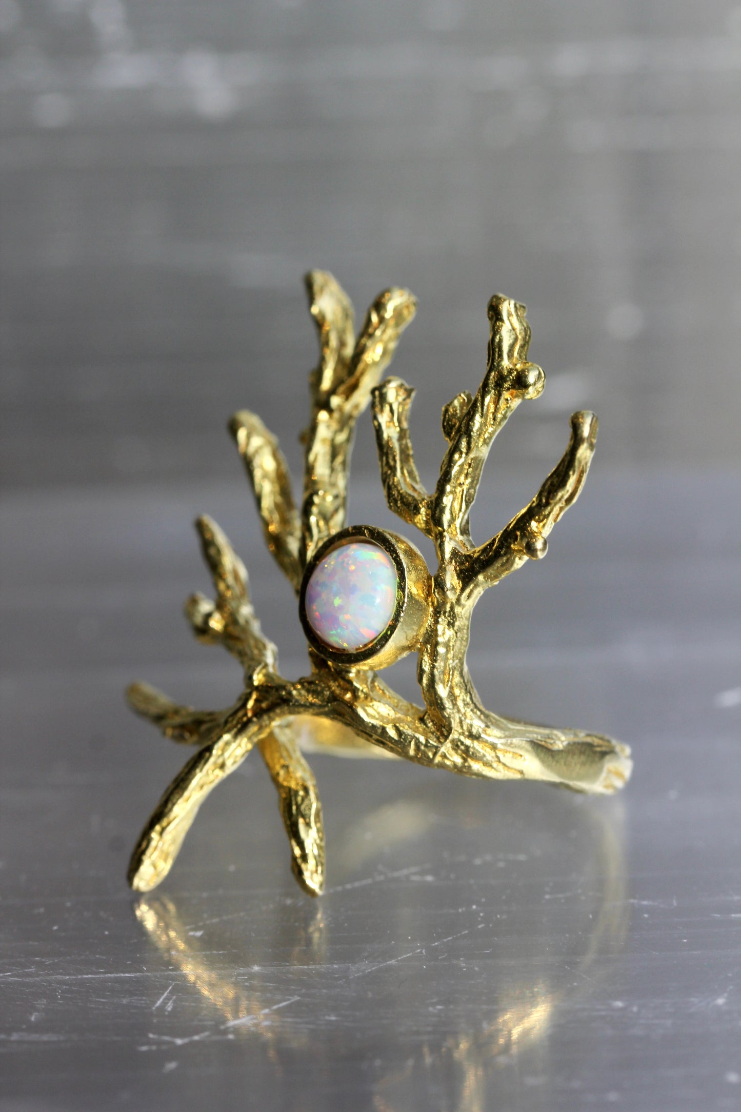 Created Opal Brass Branch Ring
