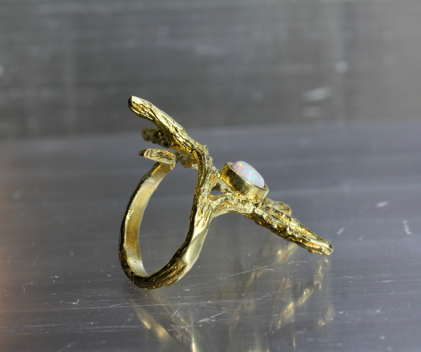 Created Opal Brass Branch Ring