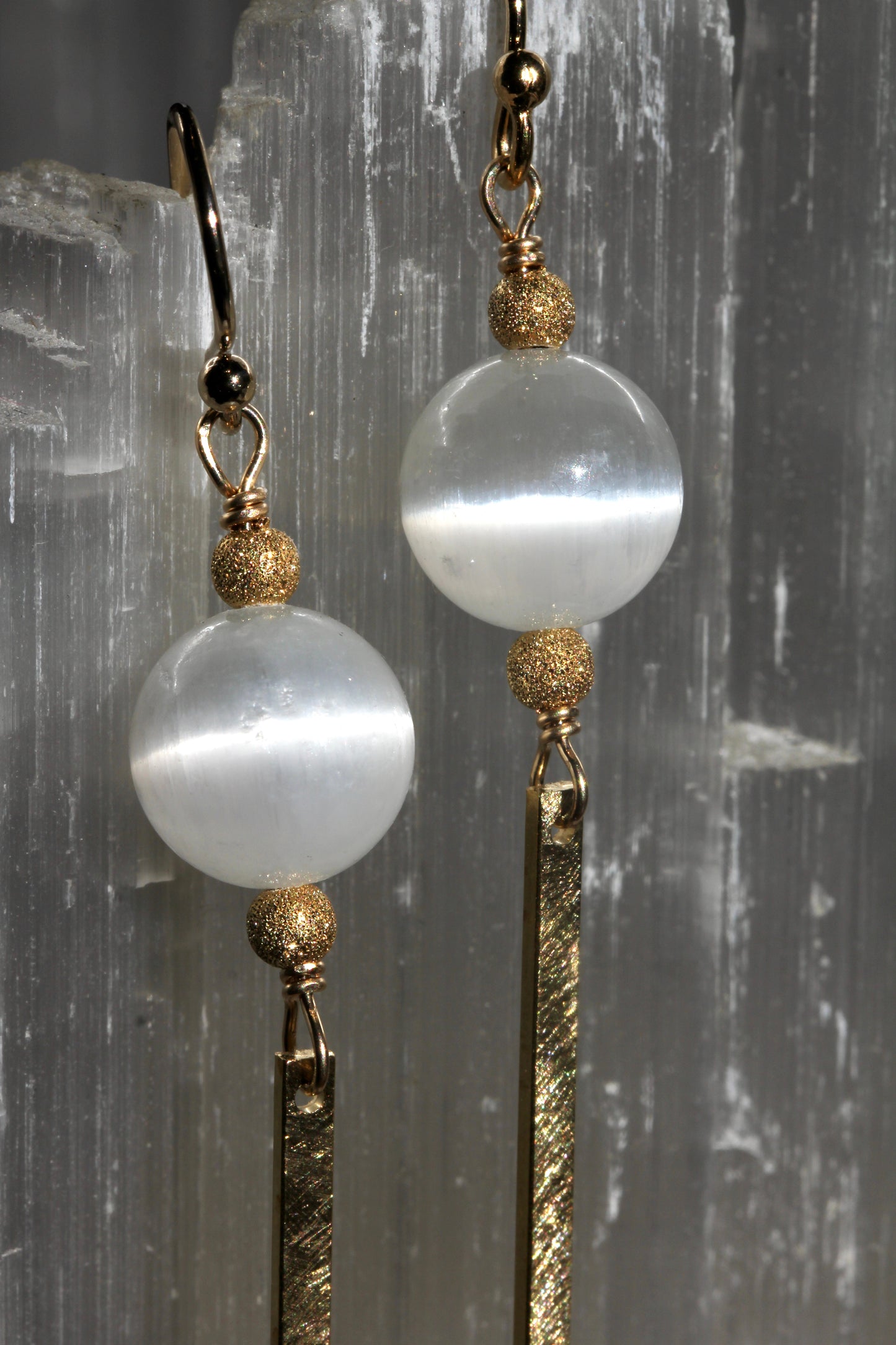 Selenite Bar Drop Earrings