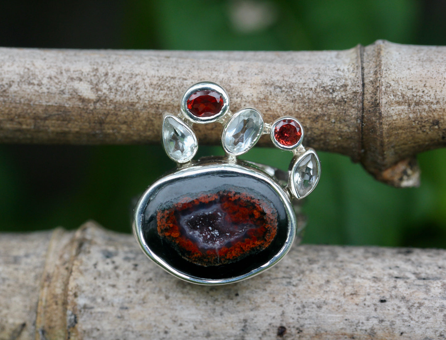 Geode Garnet Abstract Ring