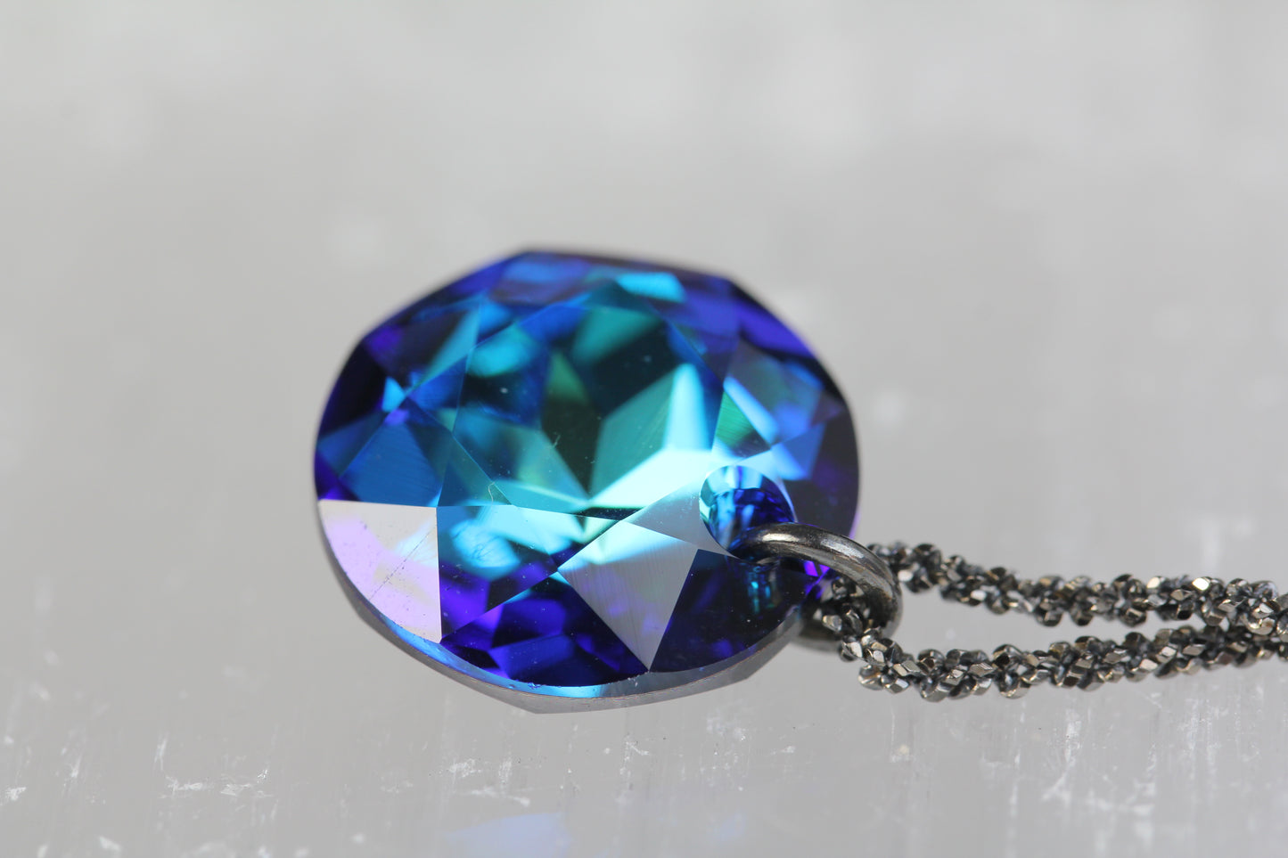 Bermuda Blue Austrian Crystal Dime Drop Necklace