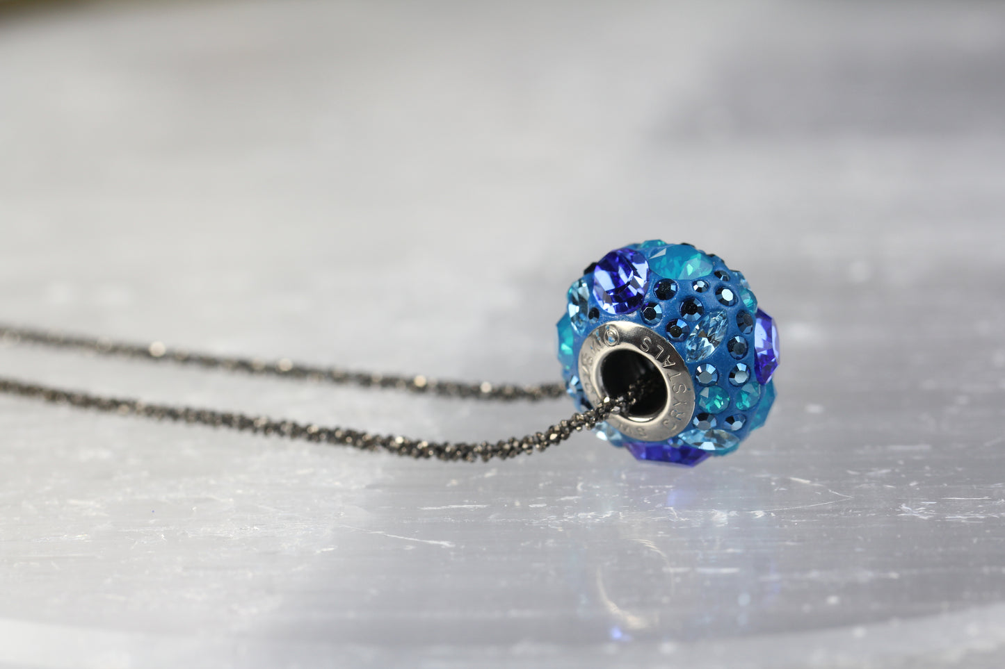 Bermuda Blue Pave Swarovski Crystal Bead Necklace